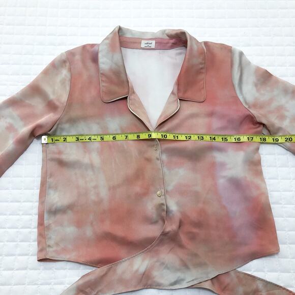Aritzia Wilfred Peaufiner Tie Front Blouse Cropped Long Sleeve Pink Ombre - Picture 7 of 9